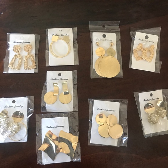 Gold Earrings- 9 pairs, ONE PRICE - Picture 1 of 13